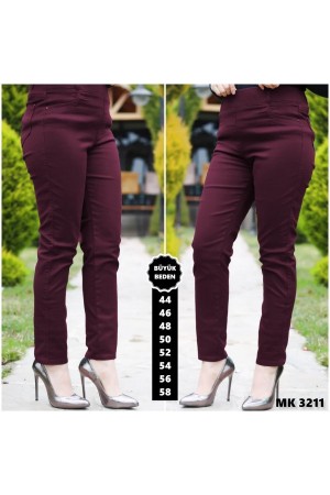 Büyük Beden Yüksel Bel Likralı Gabardin Kanvas Pantolon Vişne Büyük Beden Yüksel Bel Likralı Gabardin Kanvas Pantolon Vişne