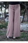 Beli Lastikli Kuşaklı Bol Paça Pantolon  Pudra