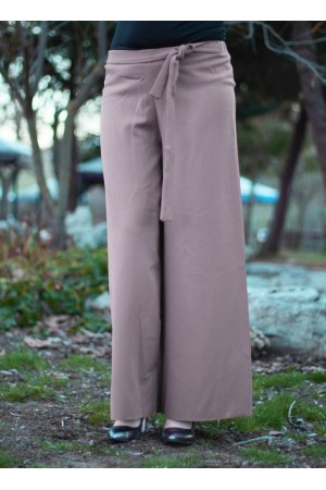 Beli Lastikli Kuşaklı Bol Paça Pantolon Pudra Beli Lastikli Kuşaklı Bol Paça Pantolon Pudra