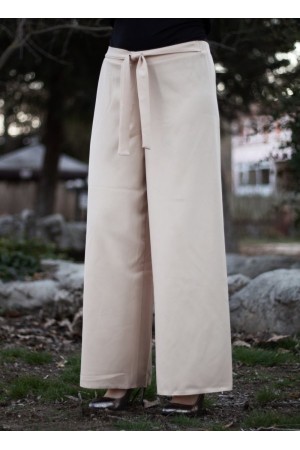 Beli Lastikli Kuşaklı Bol Paça Pantolon Taş Beli Lastikli Kuşaklı Bol Paça Pantolon Taş
