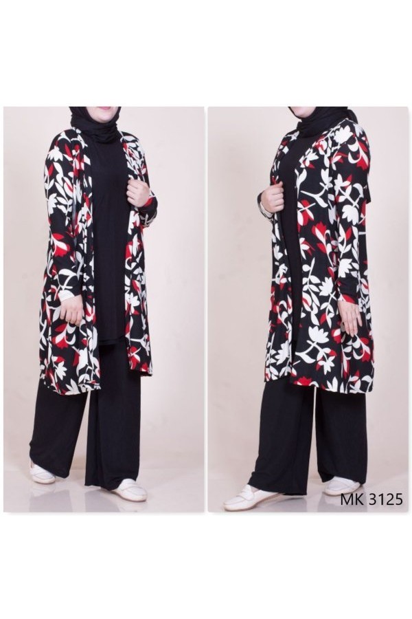 Büyük Beden Desenli Üçlü Takım kimonotunikpantolon Siyah Dal Büyük Beden Desenli Üçlü Takım kimonotunikpantolon Siyah Dal