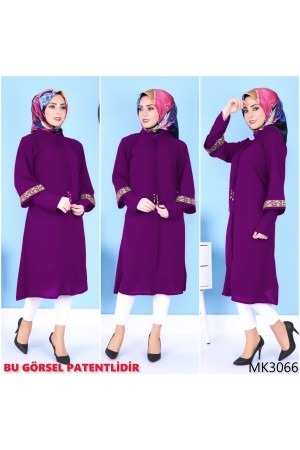 Parçalı Çift Kol Görünümlü Tunik  Mor
