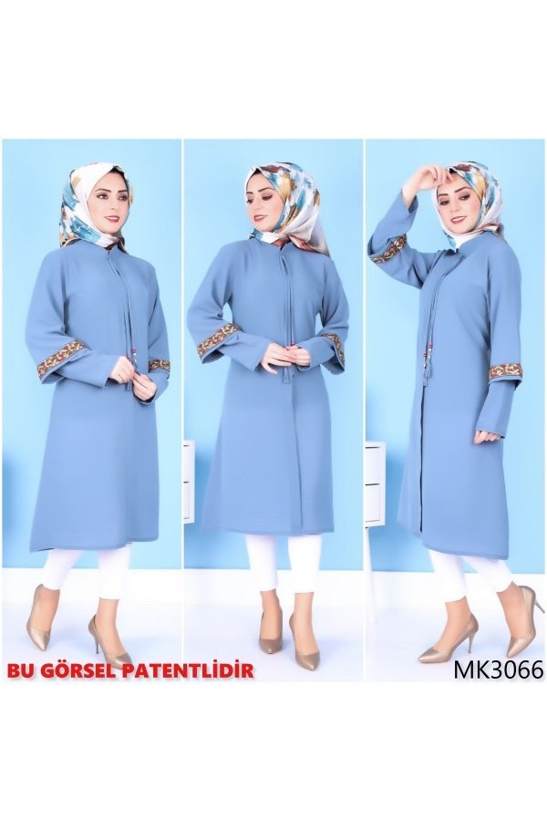 Parçalı Çift Kol Görünümlü Tunik  Petrol Mavi