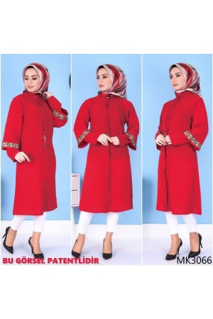 Parçalı Çift Kol Görünümlü Tunik  Kırmızı