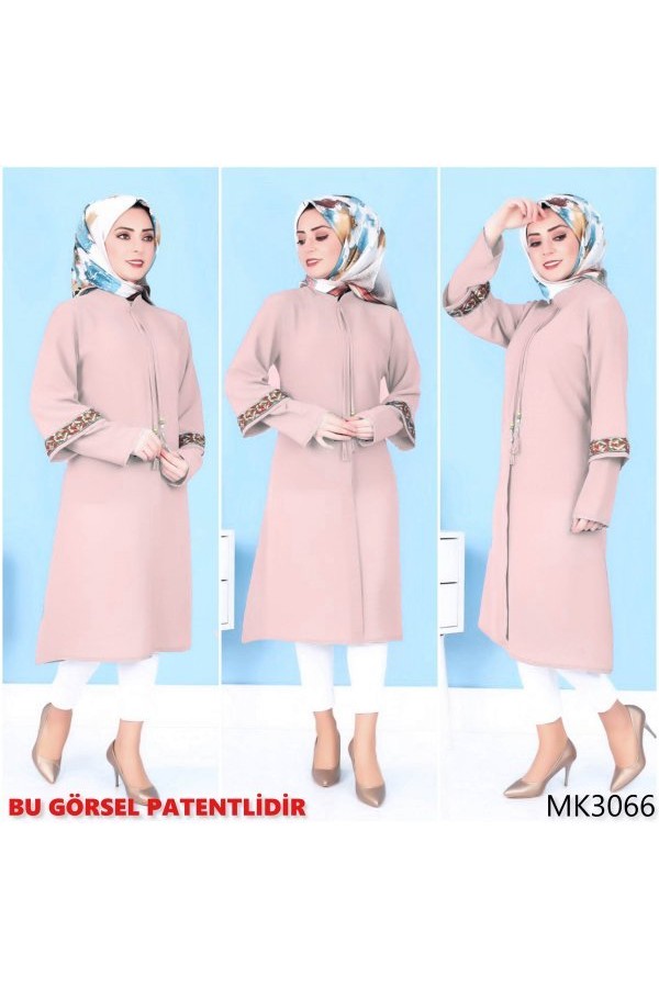 Parçalı Çift Kol Görünümlü Tunik Pudra Parçalı Çift Kol Görünümlü Tunik Pudra