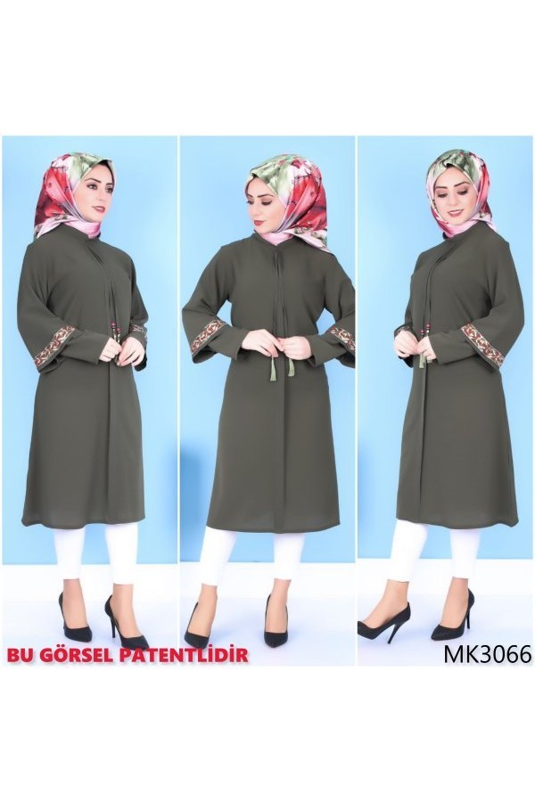 Parçalı Çift Kol Görünümlü Tunik  Haki