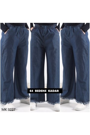 Büyük Beden Cepli Bol Paça Tensel Kot Pantolon Koyu Mavi Büyük Beden Cepli Bol Paça Tensel Kot Pantolon Koyu Mavi