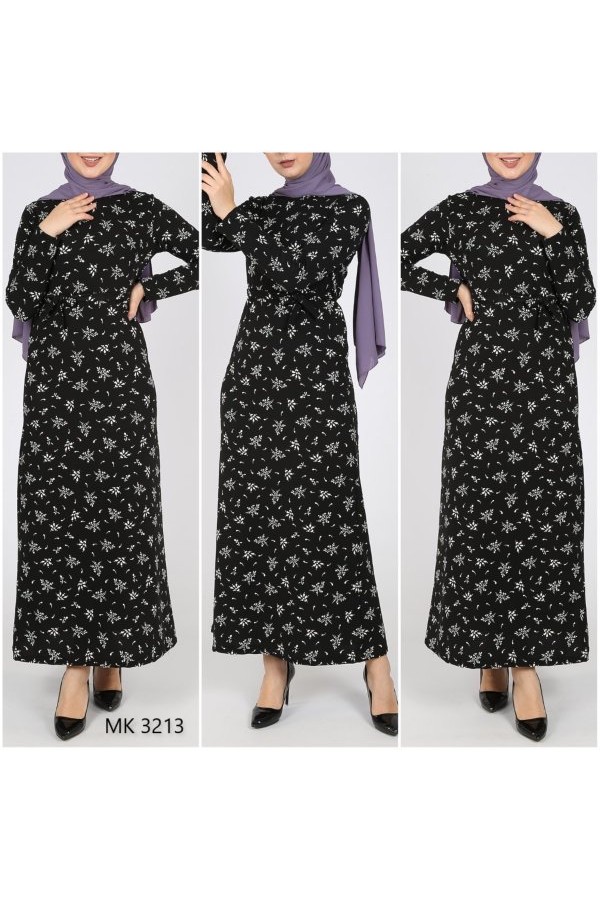 Büyük Beden Baskılı Krep Kumaş Elbise 64 bedene kadar mevcut  Beyaz Sümbül