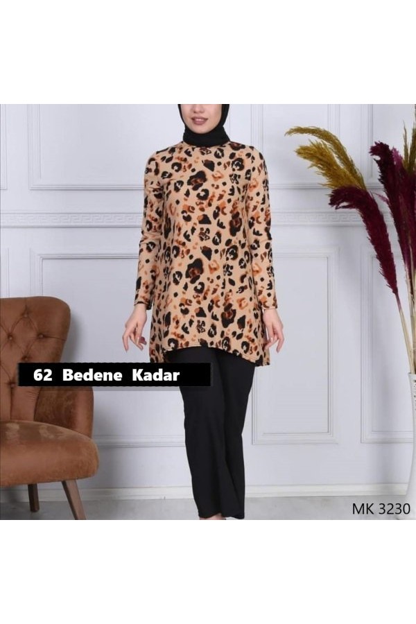 Büyük Beden Desenli İkili Takım Sütlü Kahve Büyük Beden Desenli İkili Takım Sütlü Kahve