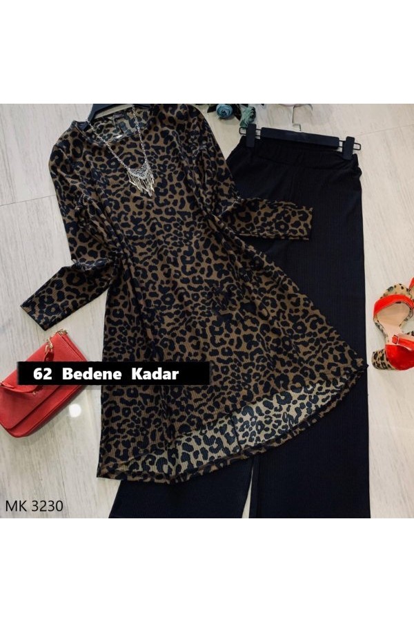 Büyük Beden Desenli İkili Takım Kahve Leopar Büyük Beden Desenli İkili Takım Kahve Leopar