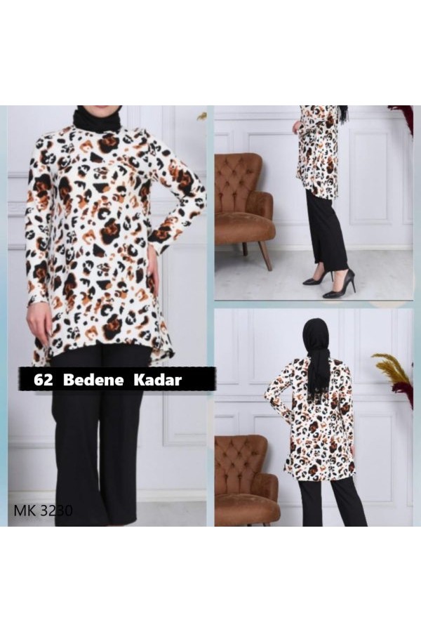 Büyük Beden Desenli İkili Takım Beyaz Kiremit Büyük Beden Desenli İkili Takım Beyaz Kiremit