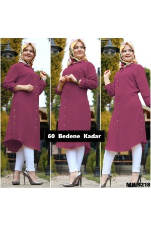 Büyük Beden Yanları Düğme Detaylı Ayrobin Tunik Mürdüm