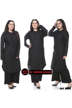 Büyük Beden Desenli Örme Krep Penye Tunik Siyah Büyük Beden Desenli Örme Krep Penye Tunik Siyah