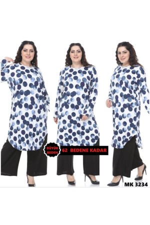 Büyük Beden Desenli Örme Krep Penye Tunik Beyaz Lacivert Büyük Beden Desenli Örme Krep Penye Tunik Beyaz Lacivert