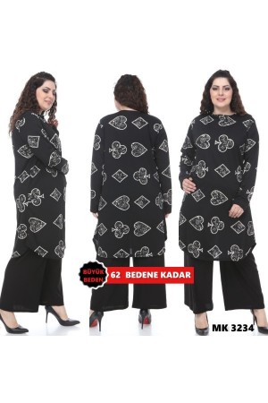 Büyük Beden Desenli Örme Krep Penye Tunik Siyah Kart Büyük Beden Desenli Örme Krep Penye Tunik Siyah Kart
