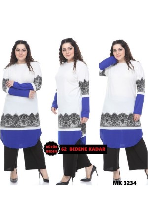 Büyük Beden Desenli Örme Krep Penye Tunik Beyaz Büyük Beden Desenli Örme Krep Penye Tunik Beyaz