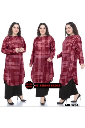 Büyük Beden Desenli Örme Krep Penye Tunik Bordo Büyük Beden Desenli Örme Krep Penye Tunik Bordo