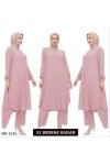 Büyük Beden Önden Düğme Detaylı İkili Ayrobin Takım  Pudra