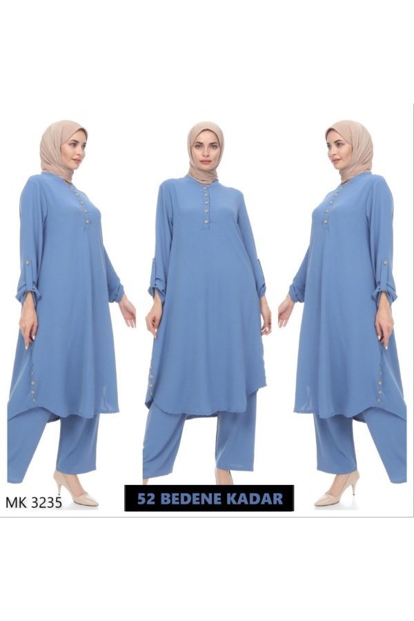 Büyük Beden Önden Düğme Detaylı İkili Ayrobin Takım Petrol Mavi Büyük Beden Önden Düğme Detaylı İkili Ayrobin Takım Petrol Mavi