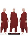 Büyük Beden Önden Düğme Detaylı İkili Ayrobin Takım  Bordo