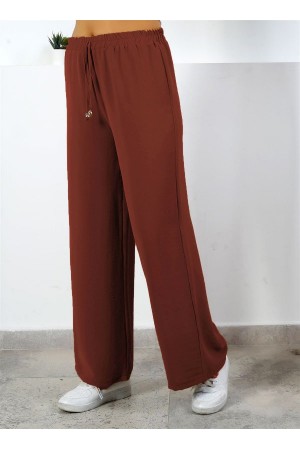 Bol Paça İthal Yüksek Bel Ayrobin Pantolon Koyu Kiremit Bol Paça İthal Yüksek Bel Ayrobin Pantolon Koyu Kiremit