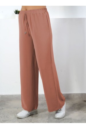 Bol Paça İthal Yüksek Bel Ayrobin Pantolon Somon Bol Paça İthal Yüksek Bel Ayrobin Pantolon Somon