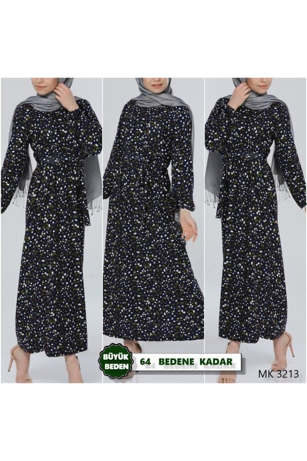 Büyük Beden Baskılı Krep Kumaş Elbise 64 bedene kadar Haki Güllü Büyük Beden Baskılı Krep Kumaş Elbise 64 bedene kadar Haki Güllü