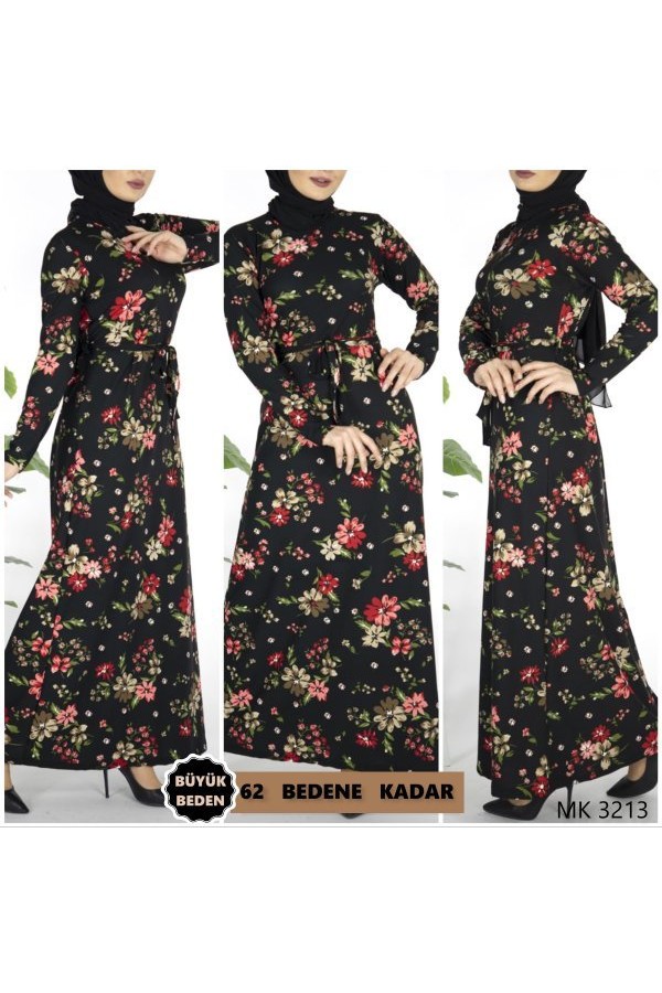 Büyük Beden Baskılı Krep Kumaş Elbise 64 bedene kadar Siyah Vizon Büyük Beden Baskılı Krep Kumaş Elbise 64 bedene kadar Siyah Vizon