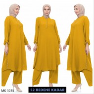 Büyük Beden Önden Düğme Detaylı İkili Ayrobin Takım  Sarı