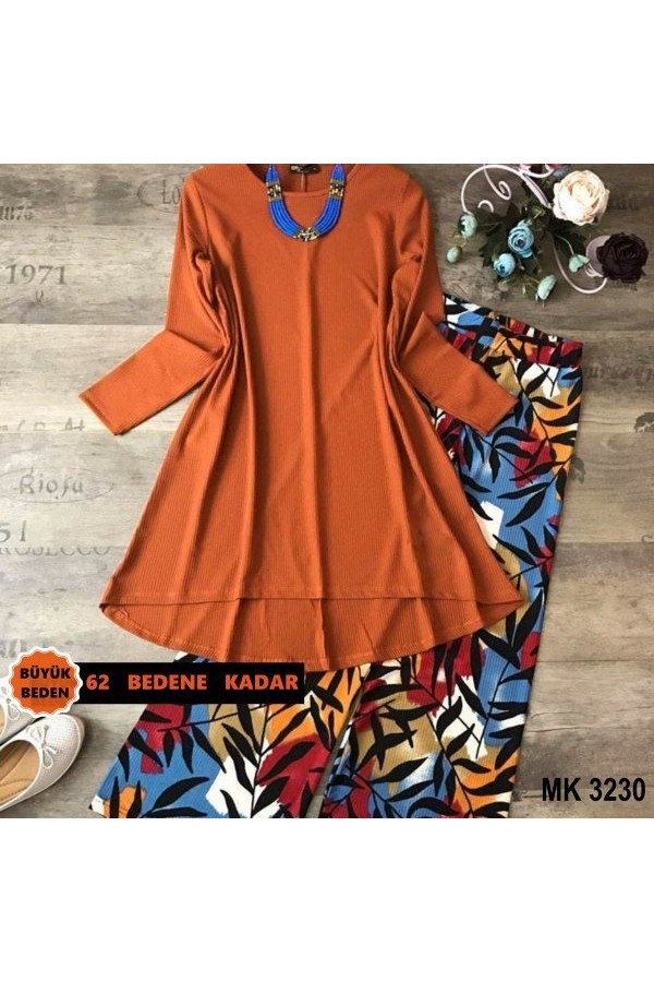 Büyük Beden Desenli İkili Takım Kiremit Büyük Beden Desenli İkili Takım Kiremit